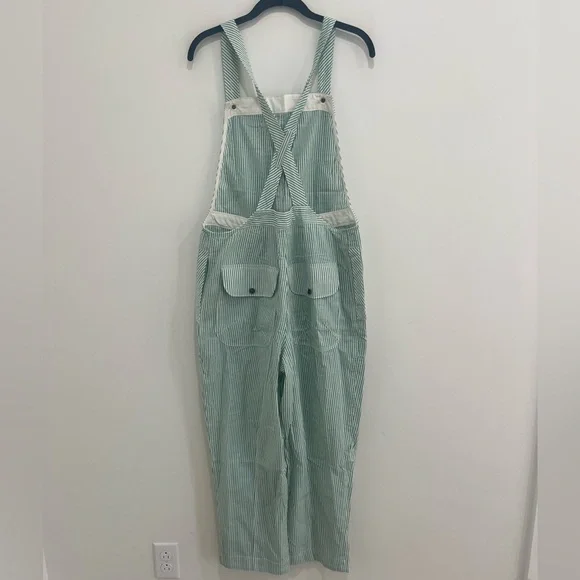 Free People Salopette In Town Green Striped Overalls Size Small New - Picture 8 of 10